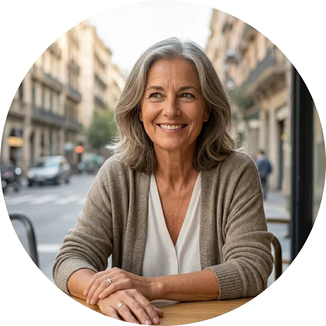 Servicio Fontanero 24 | Home | Sección Testimonio | Anna Roca | Anna en un café de Cataluña relajada porque resolvieron su problema